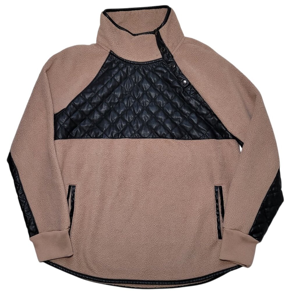 Abercrombie & Fitch Taupe Teddy Jacket with Black Quilted Panels